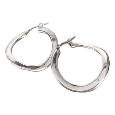 Boucles D'oreilles Créoles Ondulées En Argent 925 - 3,5 Cm, Fermoir Clous, Marque Bijouxia