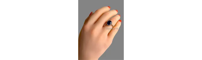 Bague Marquise Saphir Zirconium Ronde Plaqué Or 18 CT 5 Microns Tailles 50 à 60