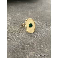 Bague Réglable En argent 925/1000 Doré Brossé Pierre Naturelle Malachite