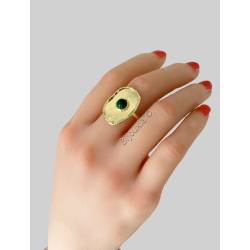 Bague Réglable En argent 925/1000 Doré Brossé Pierre Naturelle Malachite