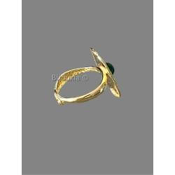 Bague Réglable En argent 925/1000 Doré Brossé Pierre Naturelle Malachite