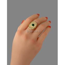 Bague Réglable En argent 925/1000 Doré Brossé Pierre Naturelle Malachite