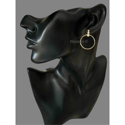 Boucles d'oreilles Cercle Pendant Serti Oxyde de Zirconium Plaqué or 18 Carats