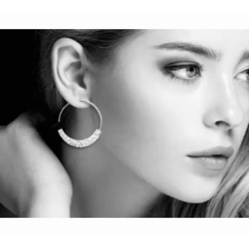 Créoles originales ouvertes martelées argent massif 925/000 Rhodié