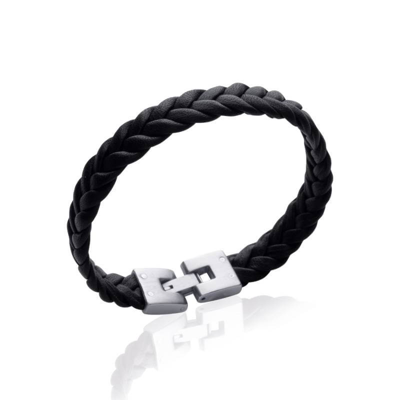 Bracelet 21CM Homme/Femme CUIR Tressé et Acier Inoxydable