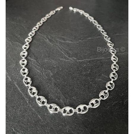 Chaîne Large Grain De Café 55 CM Argent Massif 925/1000 Bijoux HOMME