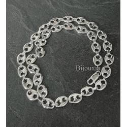 Chaîne Large Grain De Café 55 CM Argent Massif 925/1000 Bijoux HOMME