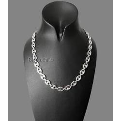 Chaîne Large Grain De Café 55 CM Argent Massif 925/1000 Bijoux HOMME