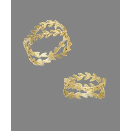 Bague Plaque Or 18K Avec Oxydes Blancs - Tailles 50 à 62, Sertie De 2 Feuilles, Neuve