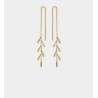 Boucles D'oreilles Chaîne Traversante Feuilles de Laurier Plaqué Or 18 Carats