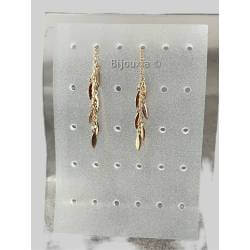 Boucles D'oreilles Chaîne Traversante Feuilles de Laurier Plaqué Or 18 Carats