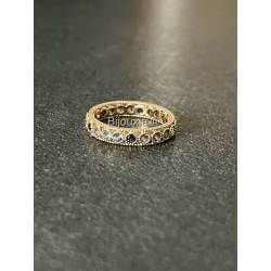 Bague Sertie Cristaux Tons De Bleus en Plaqué or 18 Carats 750/1000