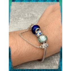 Perle CHARMS Couleur Bleu Clair En Verre de Murano AUTHENTIQUE & Argent 925 Rhodié