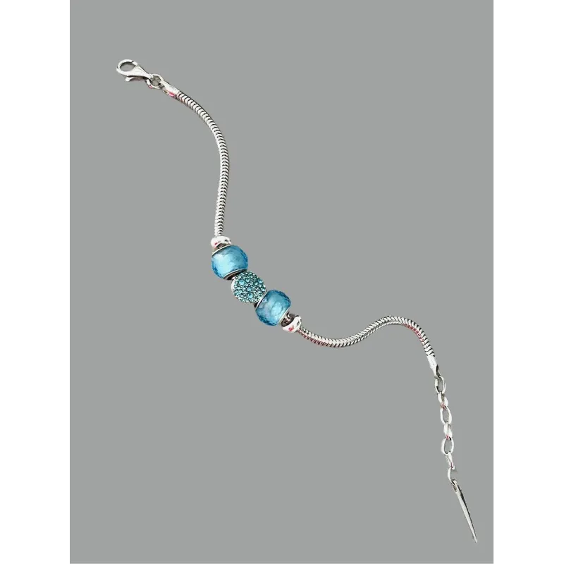 Bracelet Charms Murano Perle Fleur Bleu En Argent 925 - Longueur Réglable