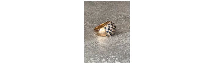 Bague Large Empierée Pavé ZIRCONIUM Bleu&Blanc Plaqué or 18 CARATS 750/000