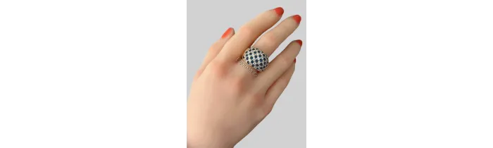 Bague Large Empierée Pavé ZIRCONIUM Bleu&Blanc Plaqué or 18 CARATS 750/000