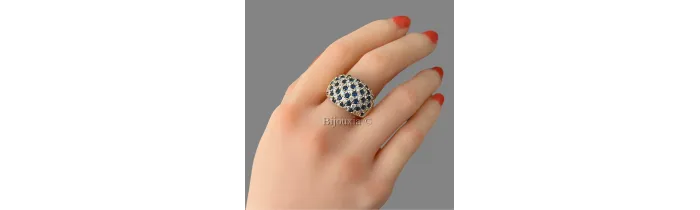 Bague Large Empierée Pavé ZIRCONIUM Bleu&Blanc Plaqué or 18 CARATS 750/000