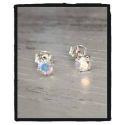 Boucle D'oreilles Puces Cristal Couleur Irisée En Argent Massif 925/000