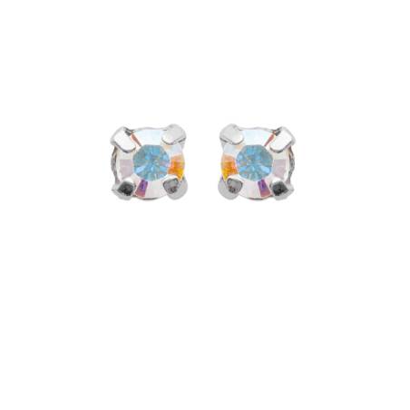 Boucle D'oreilles Puces Cristal Couleur Irisée En Argent Massif 925/000