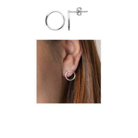 Boucle D'oreilles Puces Cercle En Argent Massif 925/000 Rhodié