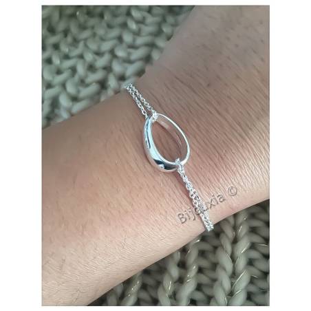 Bracelet Double Chaîne Forçat & Anneau Ovale En Argent Massif 925/1000