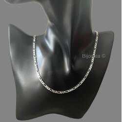 Chaîne Maille Figaro Diamantée 55cm X 3 mm Argent Massif 925/1000 Bijoux NEUF