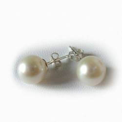 Boucles D'oreilles Puces Perles Diamètre 10MM Argent Massif 925/1000