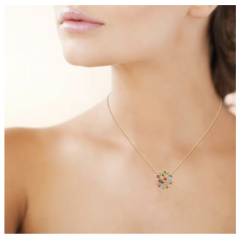 Collier Pendentif Fleur de Cristal Multicolore En Plaqué or 18 Carats 750/1000