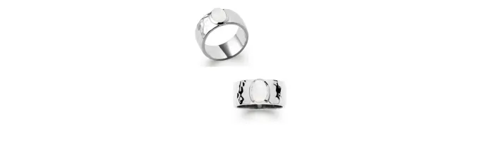 Bague Martelée Sertie Pierre de Lune En Argent Massif 925/1000 T50 à T60