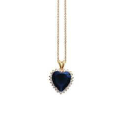 Pendentif Cœur Pierre Bleue Saphir Zirconium En Plaqué Or 18 CARATS
