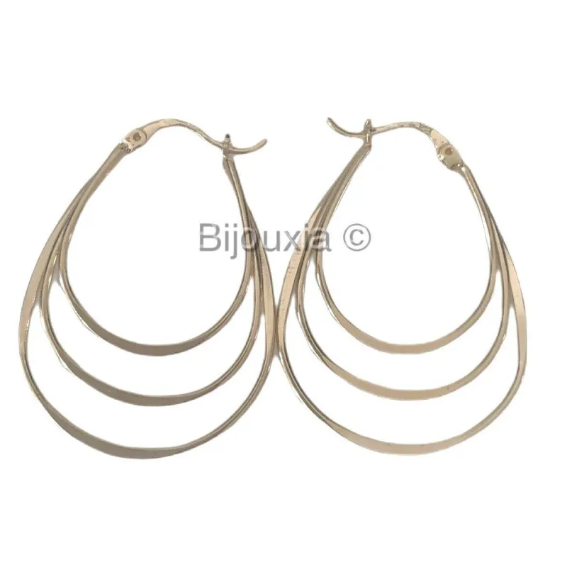 Boucles D'oreilles Créoles Triple Anneaux Plaqué Or 2cm - Bijouxia, Neuves Avec étiquettes