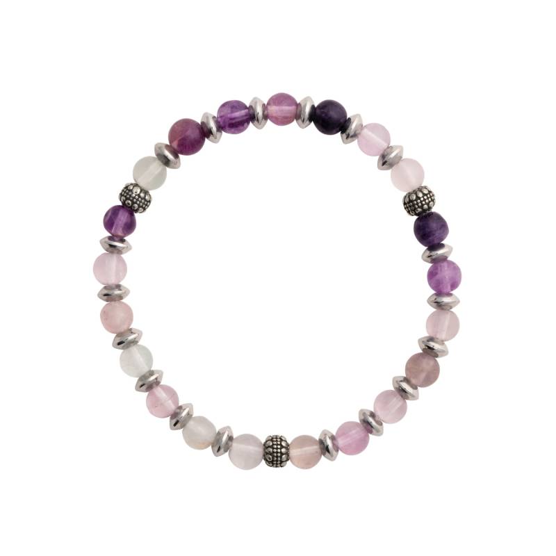 Bracelet Élastique Véritable Pierre Fluorite et Perles Argenté en Acier