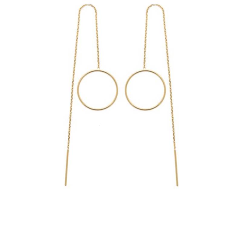 Boucles D'oreilles Chaîne Traversante Anneau Cercle En Plaqué Or 18 Carats