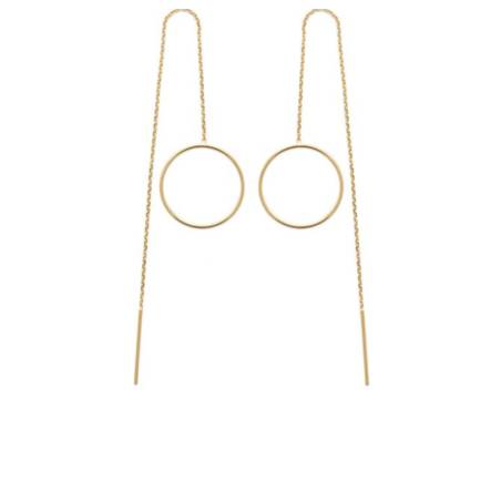 Boucles D'oreilles Chaîne Traversante Anneau Cercle En Plaqué Or 18 Carats