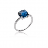Bague Cristal Solitaire Pierre Bleu Saphir Argent Massif 925/1000 Bijoux Femme