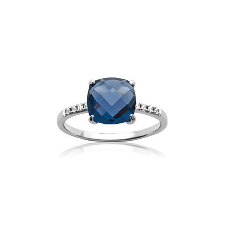 Bague Cristal Solitaire Pierre Bleu Saphir Argent Massif 925/1000 Bijoux Femme