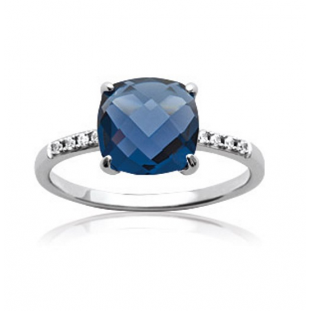 Bague Cristal Solitaire Pierre Bleu Saphir Argent Massif 925/1000 Bijoux Femme