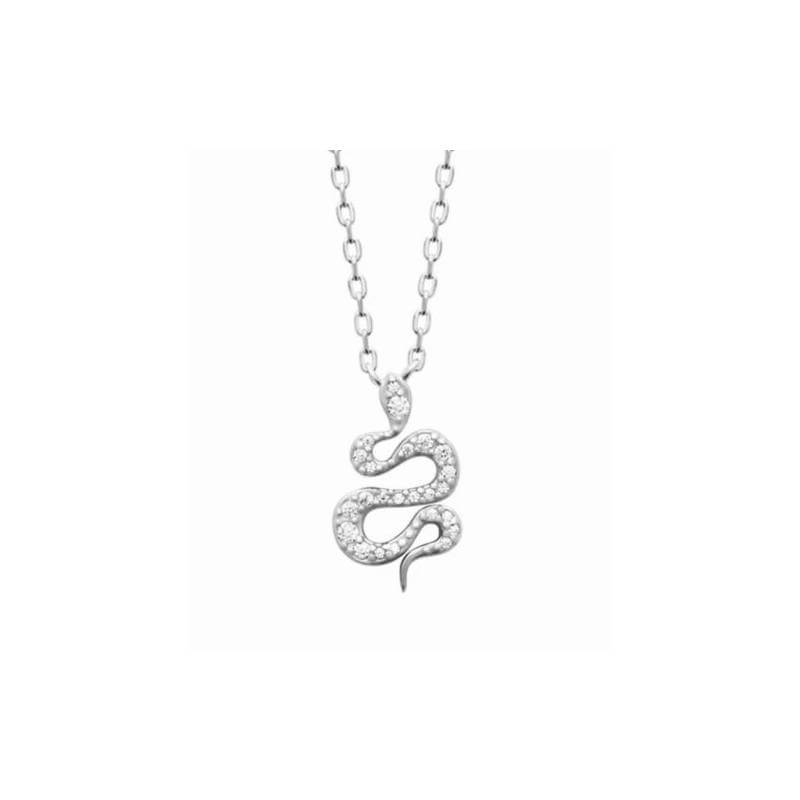 Collier Pendentif "Serpent" Oxyde de Zirconium En Argent Massif 925/000 Rhodié
