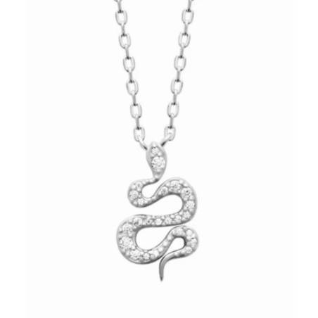 Collier Pendentif "Serpent" Oxyde de Zirconium En Argent Massif 925/000 Rhodié