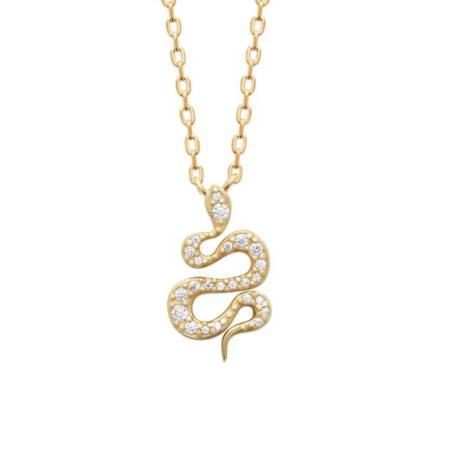 Collier Pendentif "Serpent" Oxyde de Zirconium En Plaqué or 18 carats 750/1000