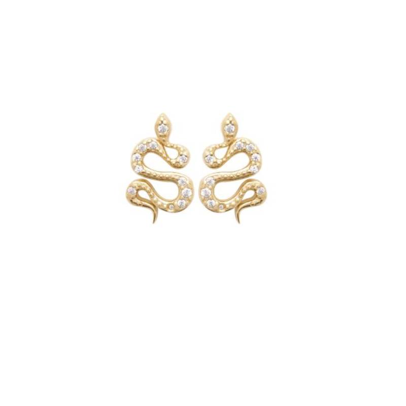 Boucles D'oreilles Puces Serpent Oxyde de Zirconium Plaqué or 18 CARATS 750/000