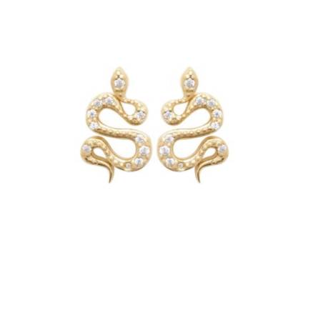 Boucles D'oreilles Puces Serpent Oxyde de Zirconium Plaqué or 18 CARATS 750/000