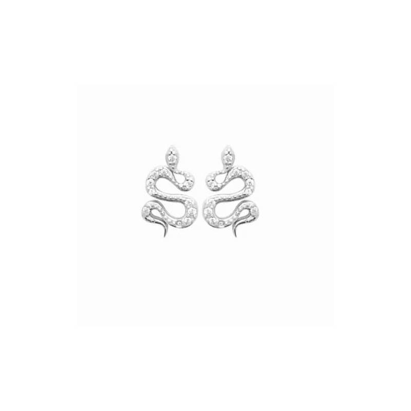 Boucles D'oreilles Puces Serpent Oxyde de Zirconium Argent Massif 925/000 Rhodié