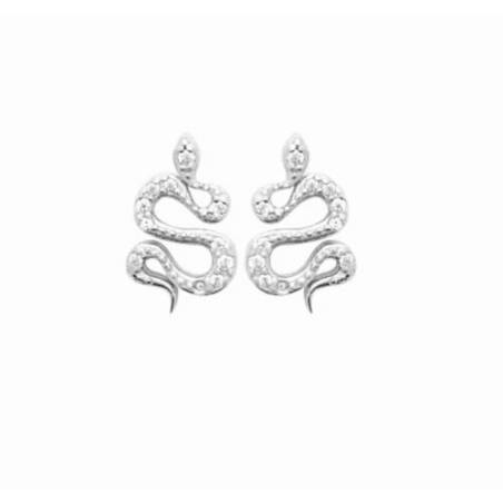 Boucles D'oreilles Puces Serpent Oxyde de Zirconium Argent Massif 925/000 Rhodié