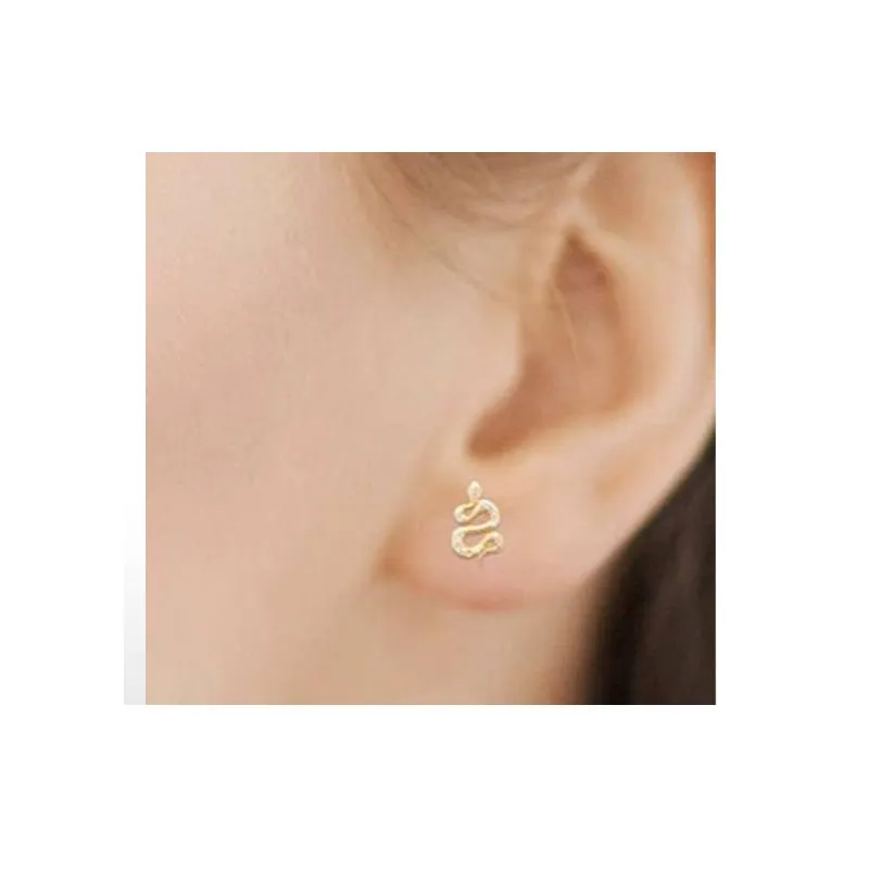 Boucles D'oreilles Puces Serpent En Oxyde De Zirconium Plaqué Or 18 Carats - Marque Bijouxia - Neuf Avec étiquettes