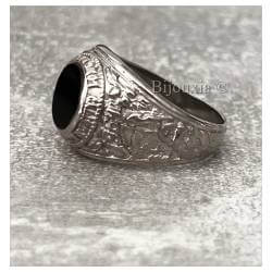 Chevalière US Américaine En Argent Vieilli 925/000 Onyx Tailles 52 à 71