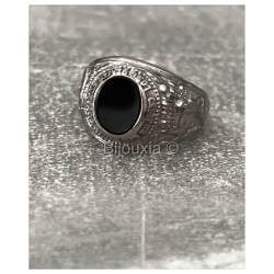 Chevalière US Américaine En Argent Vieilli 925/000 Onyx Tailles 52 à 71