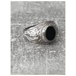 Chevalière US Américaine En Argent Vieilli 925/000 Onyx Tailles 52 à 71