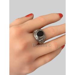 Chevalière US Américaine En Argent Vieilli 925/000 Onyx Tailles 52 à 71