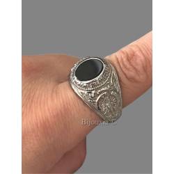 Chevalière US Américaine En Argent Vieilli 925/000 Onyx Tailles 52 à 71